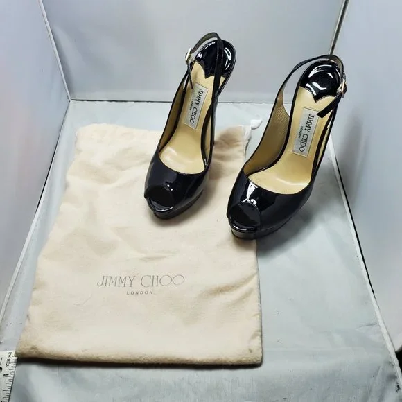 Jimmy Choo peep toe platform shoes sling back buckle fastenings Black 37…